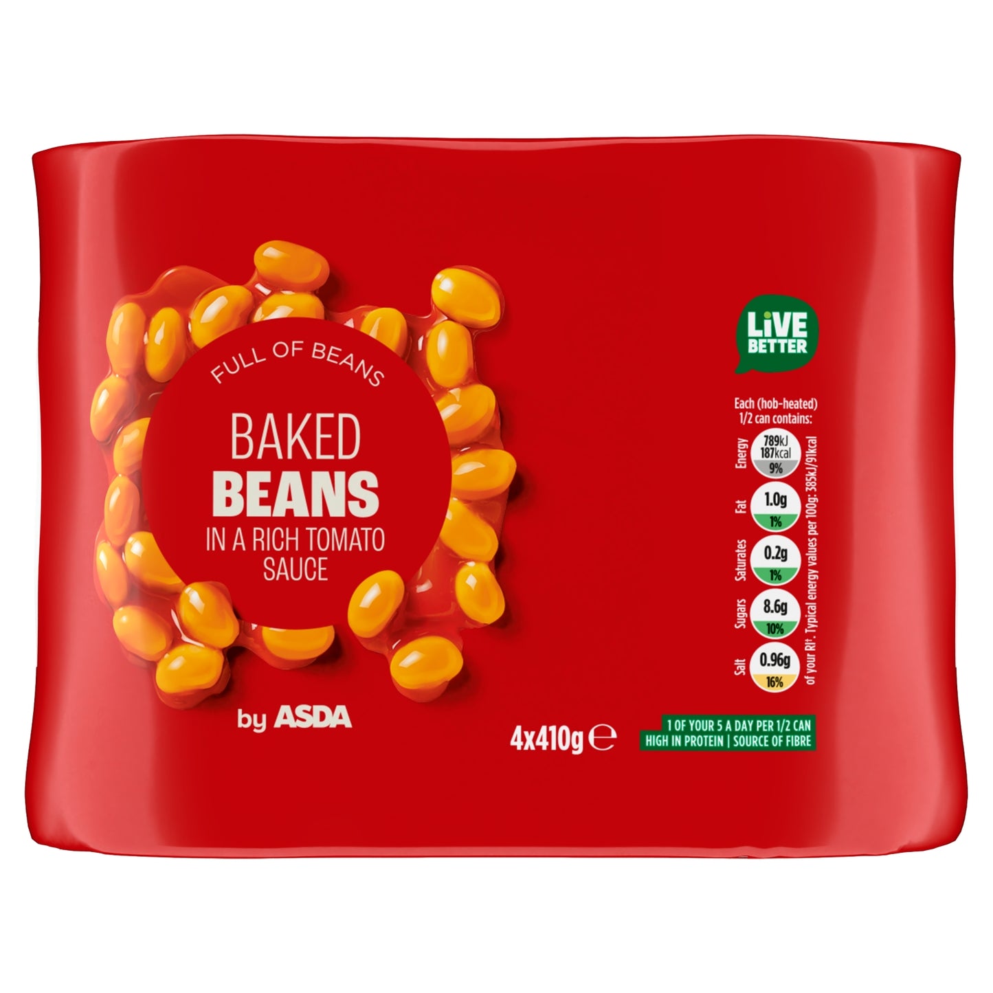 ASDA Baked Beans in a Rich Tomato Sauce 4 x 410g