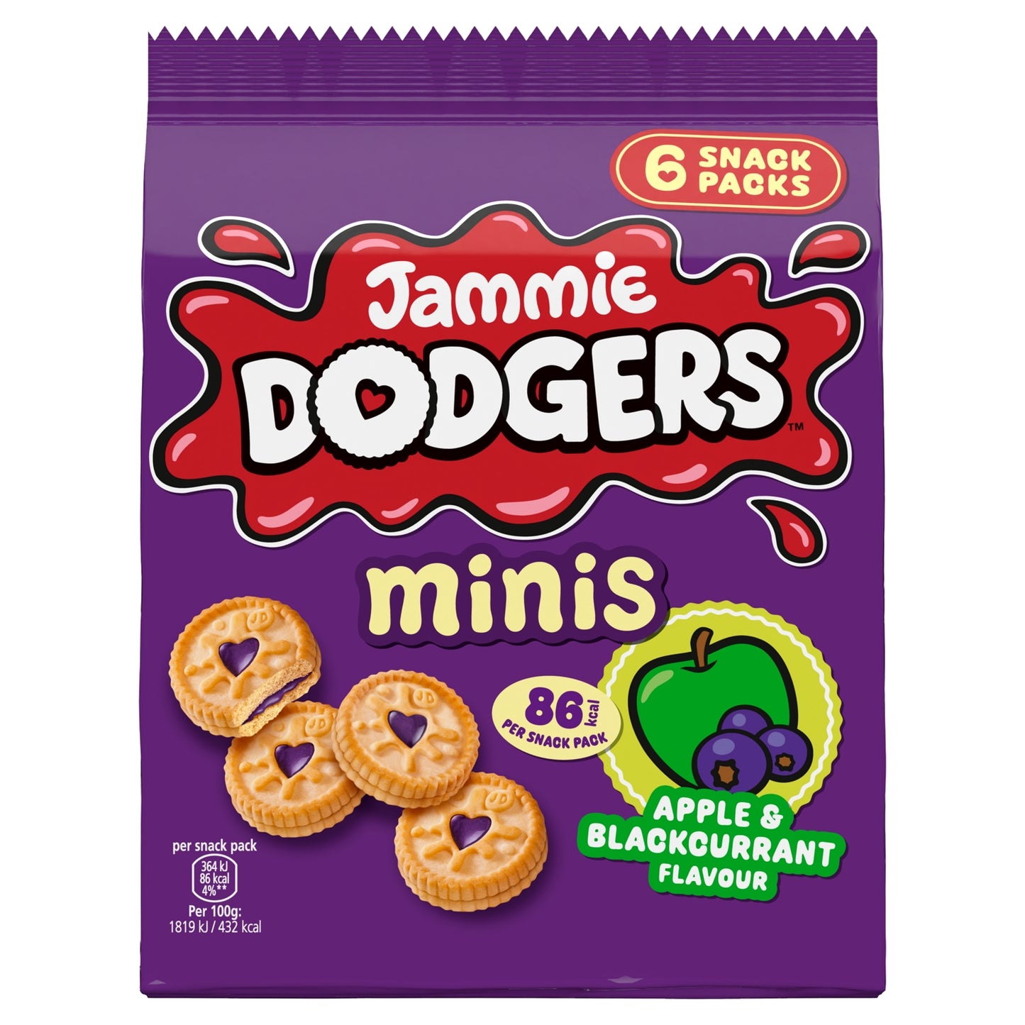Jammie Dodgers Minis Apple & Blackcurrant Flavour Biscuits 6 Snack Packs