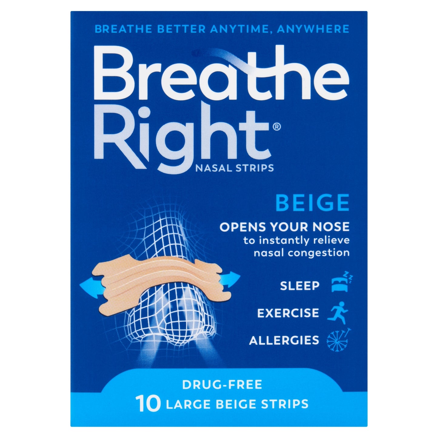 Breathe Right 10 Large Beige Strips Nasal Strips