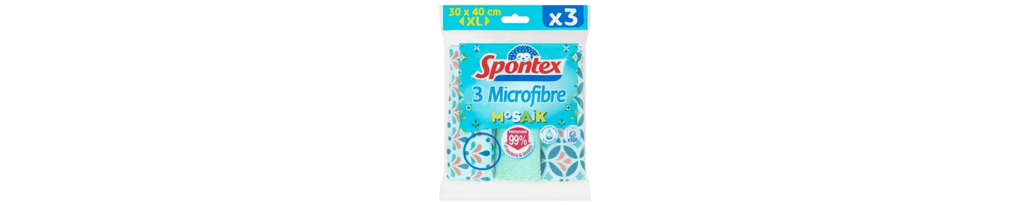 Spontex 3 Mosaik Microfibre Cloths, 40x30 cm Cleaning Cloths