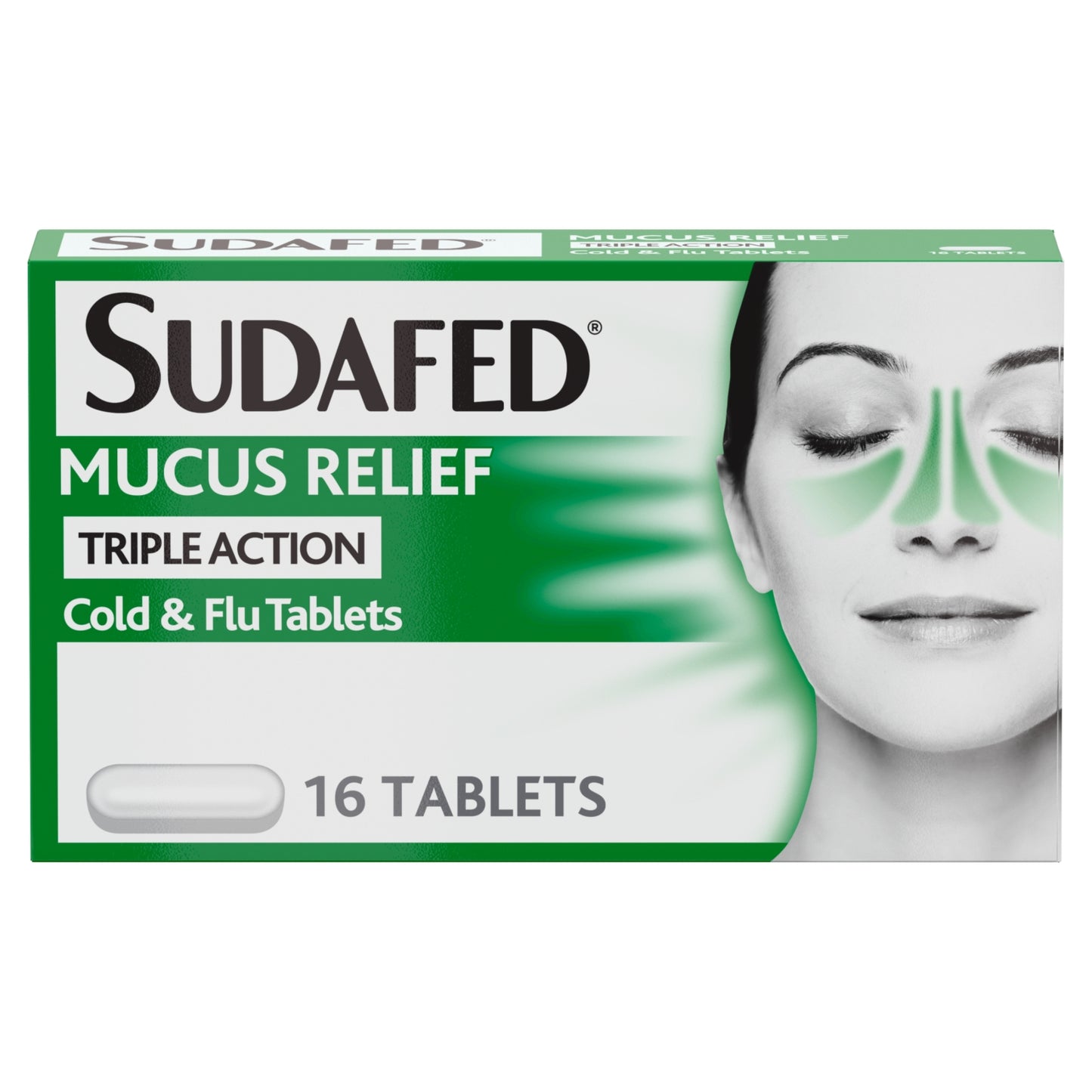 Sudafed Mucus Relief Triple Action Cold & Flu Tablets Pack of 16