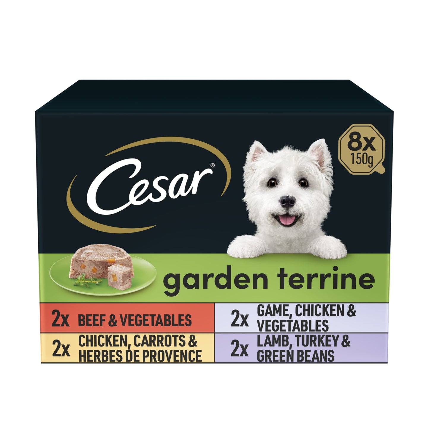 Cesar Garden Terrine Wet Dog Food Tray Mixed in Loaf 8 x 150g
