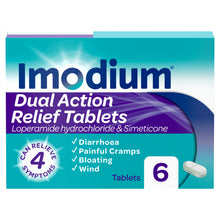Imodium Dual Action Diarrhoea Cramps Bloating + Wind Relief 6 Tablets