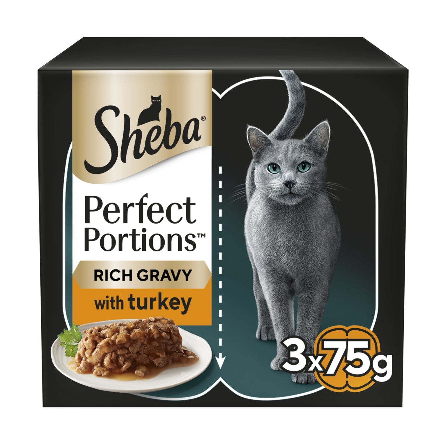 Sheba PERFECT PORTIONS™ Adult Wet Cat Food Turkey Chunks in Gravy 6 x 37.5g Tray 225g