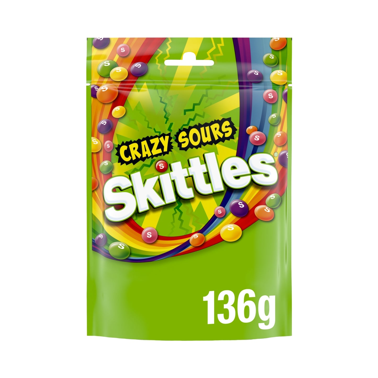 Skittles Crazy Sour Sweets Fruit Flavoured Pouch Bag 136g