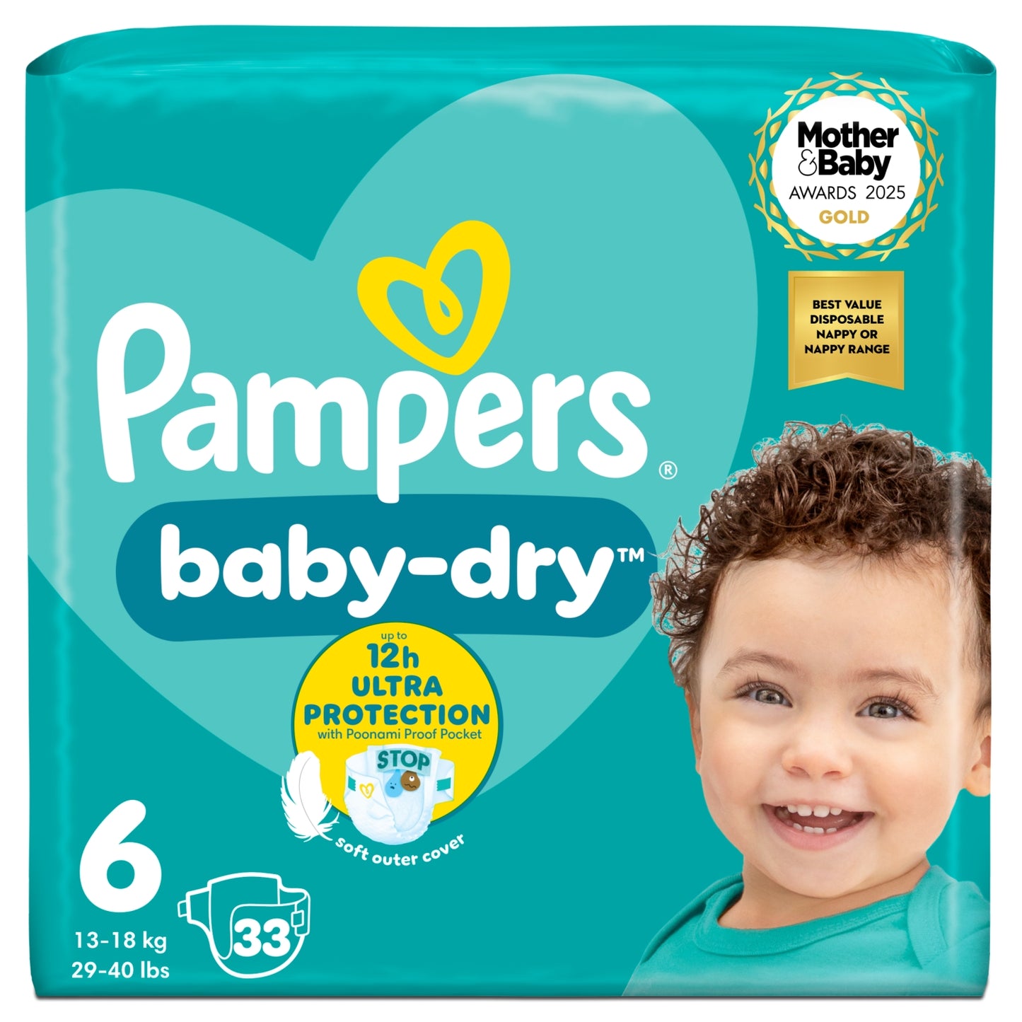 Pampers Baby-Dry Size 6, 33 Nappies