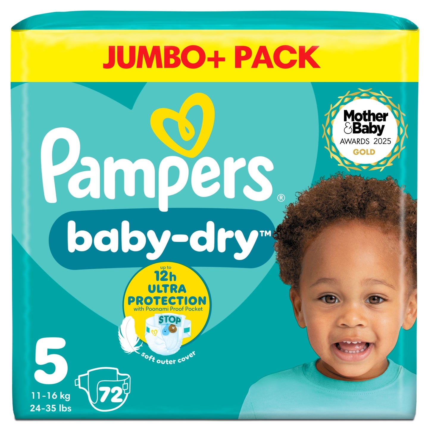 Pampers Baby-Dry Size 5, 72 Nappies, 11kg-16kg, Jumbo+ Pack