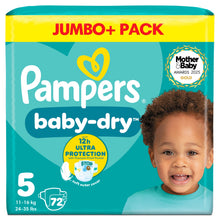 Pampers Baby-Dry Size 5, 72 Nappies, 11kg-16kg, Jumbo+ Pack