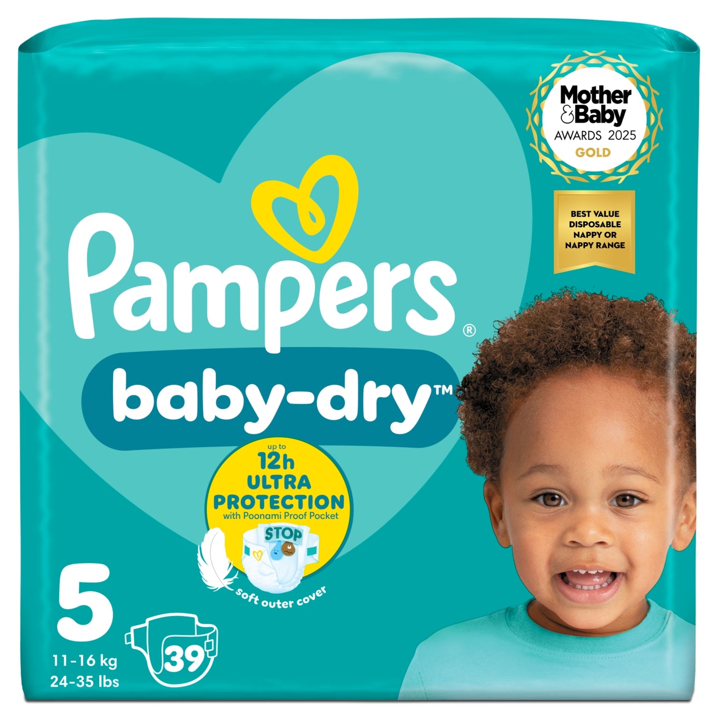 Pampers Baby-Dry Size 5, 39 Nappies, 11kg-16kg, Essential Pack