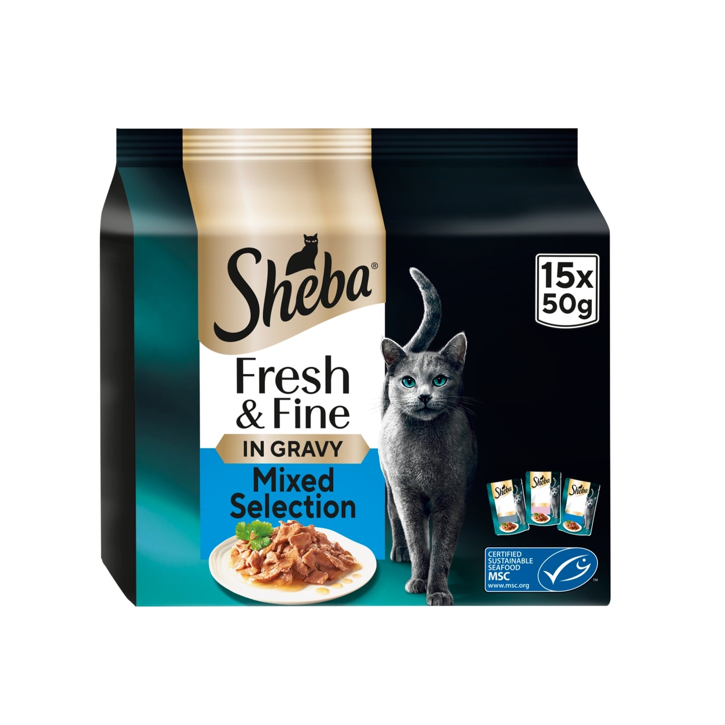 Sheba ® Fresh & Fine Adult Wet Cat Food Fish In Gravy 15 x 50g Pouches