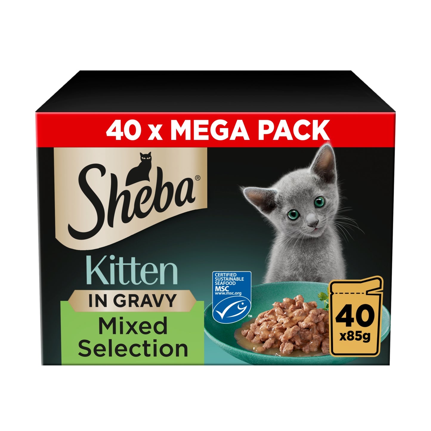 Sheba ® Mixed Selection Kitten Wet Cat Food in Gravy 40 x 85g Pouch