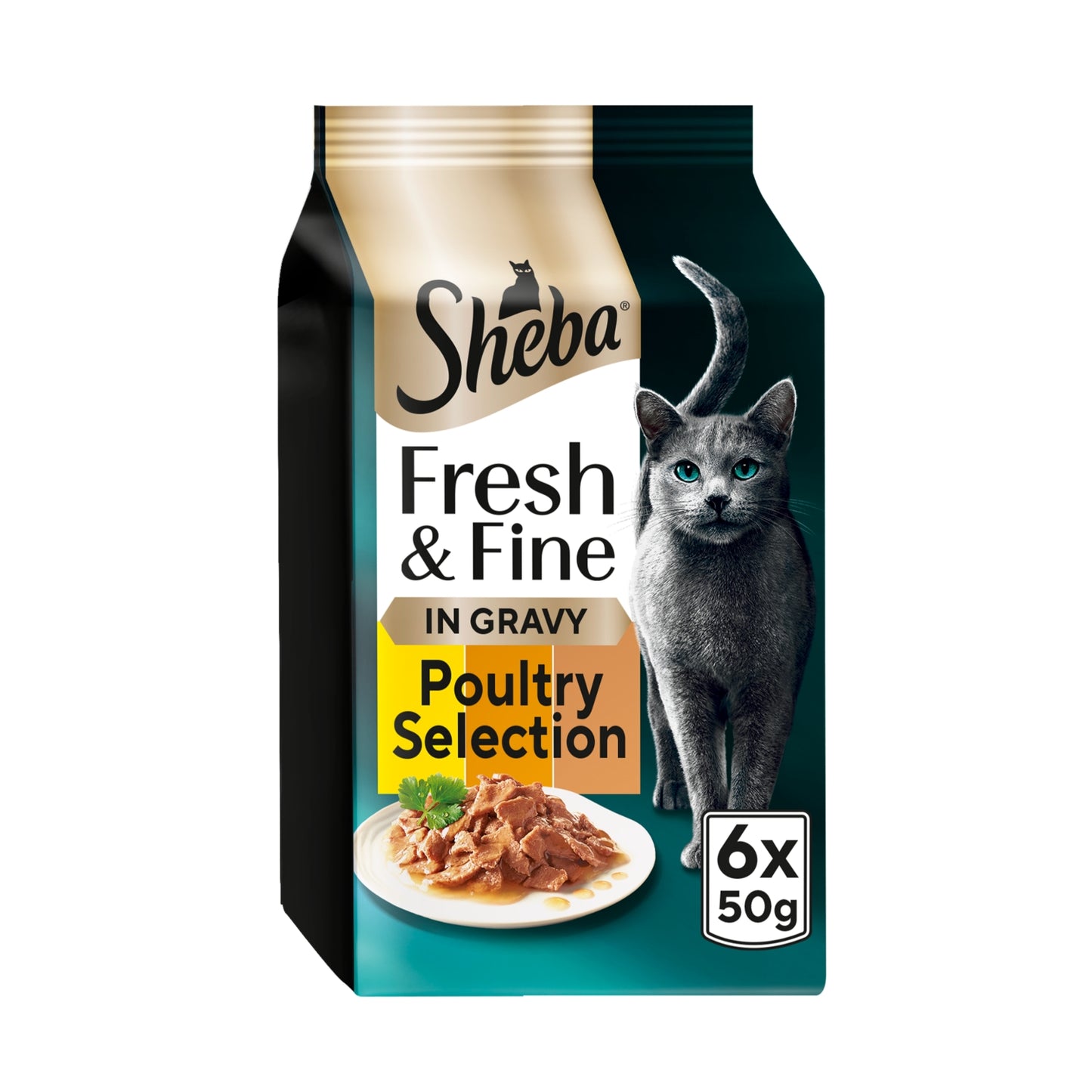 Sheba ® Fresh & Fine Adult Wet Cat Food Chicken &Turkey Gravy 6x50g Pouches