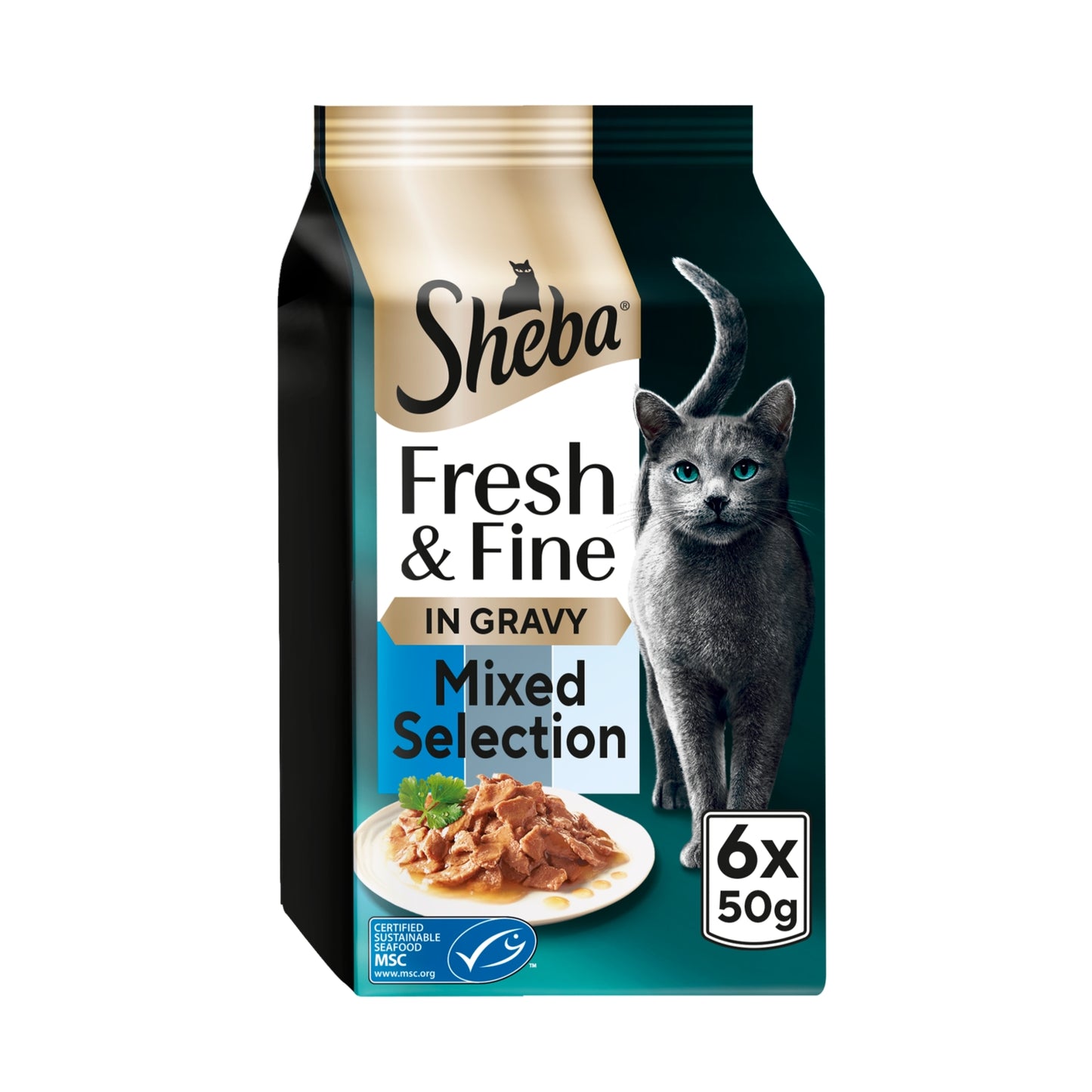 Sheba ® Fresh & Fine Adult Wet Cat Food Tuna and Cod in Gravy 6x50g Pouches
