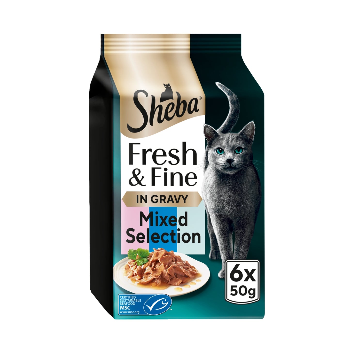 Sheba ® Fresh & Fine Adult Wet Cat Food Salmon, Tuna & Trout in Gravy 6 x 50g Pouches