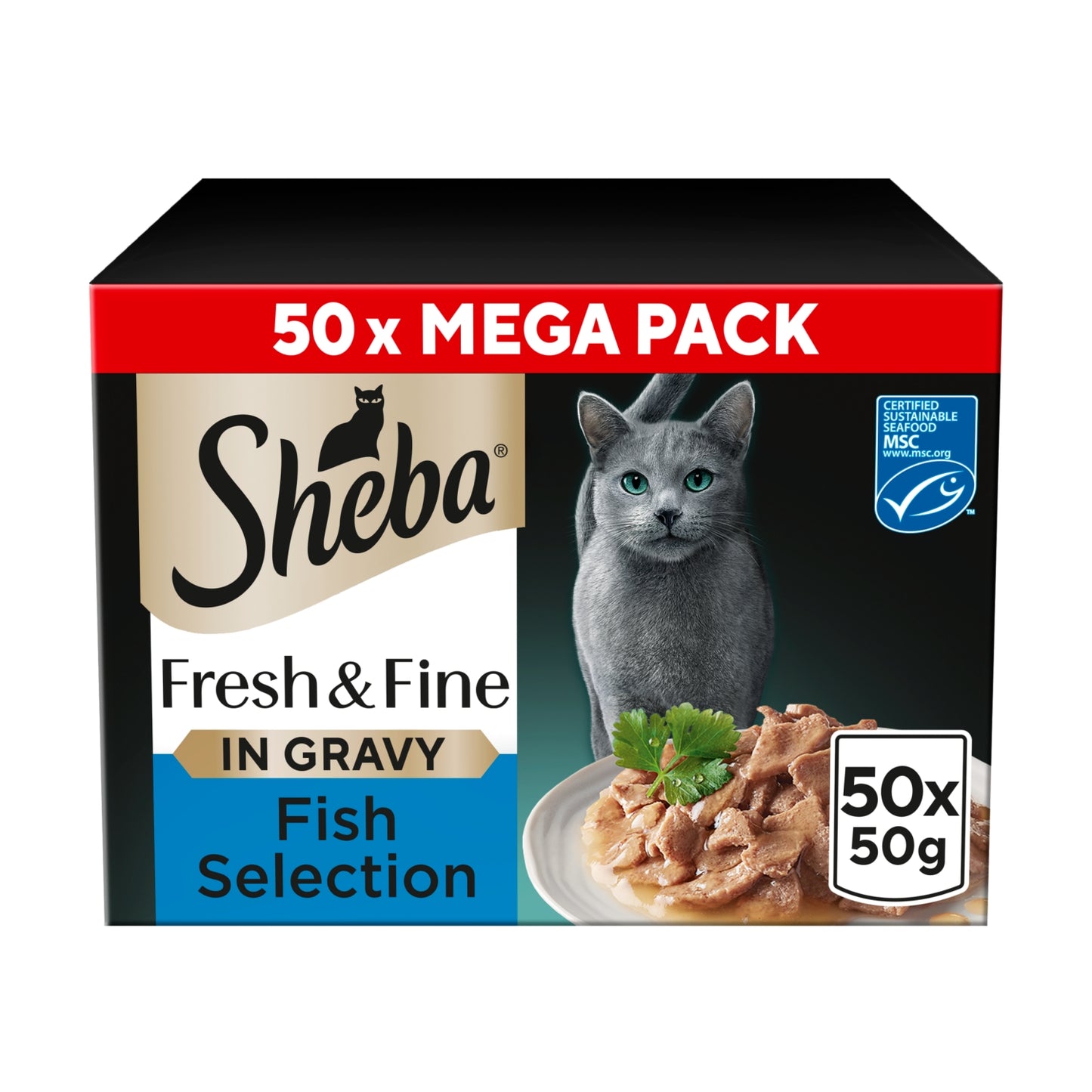 SHEBA ® Fresh & Fine Adult Wet Cat Food Fish Collection Gravy 50x50g Pouches