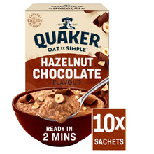 Quaker Hazelnut Chocolate Porridge Sachets Oats So Simple 10 x 36g