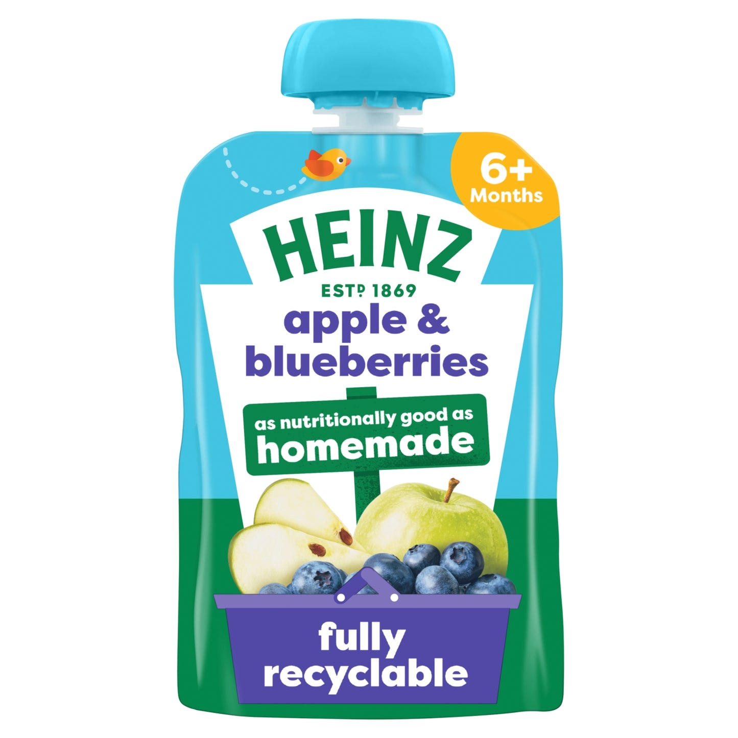 Heinz Apple & Blueberries Baby Food Fruit Pouch 6+ Months 100g