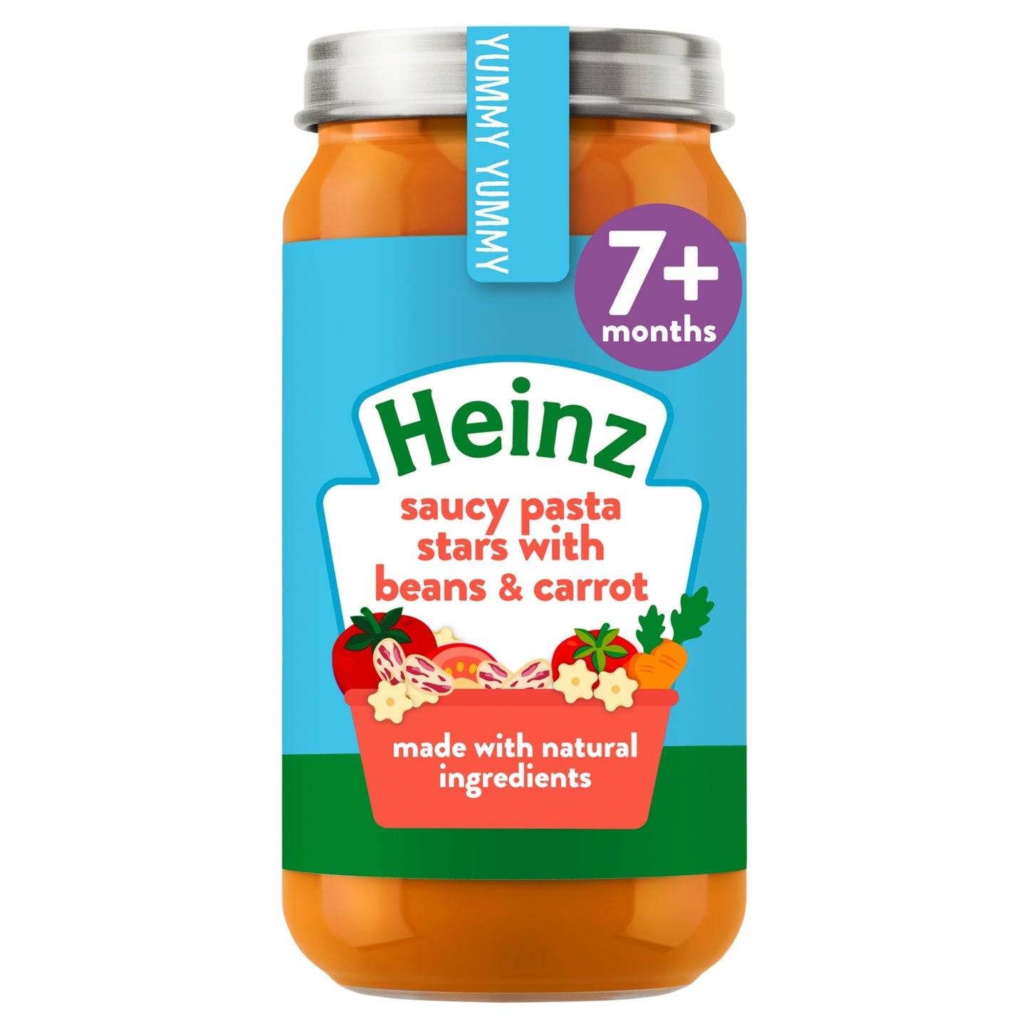 Heinz by Nature Saucy Pasta Stars with Beans & Carrot Baby Food Jar 7+ Months 200g