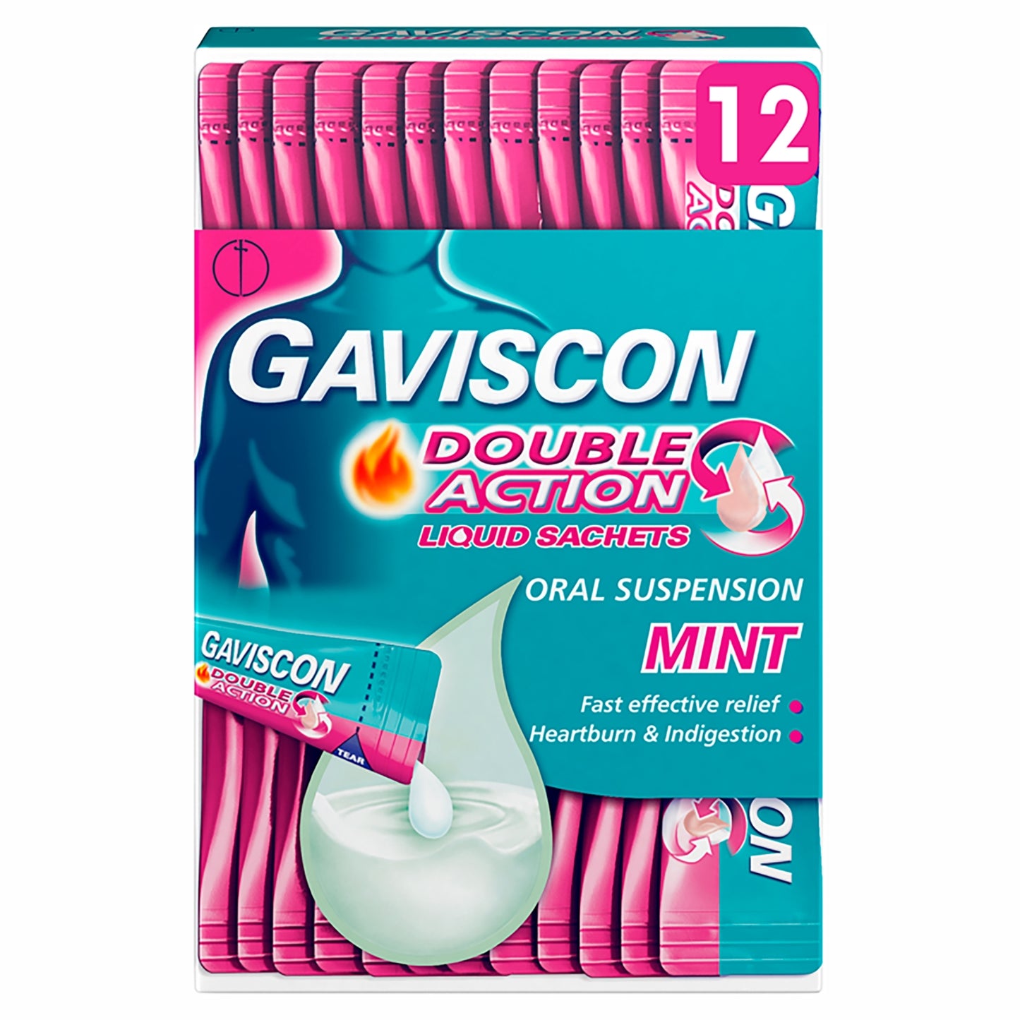 Gaviscon Double Action Heartburn & Indigestion Mint Flavour Sachets 12 x 10ml