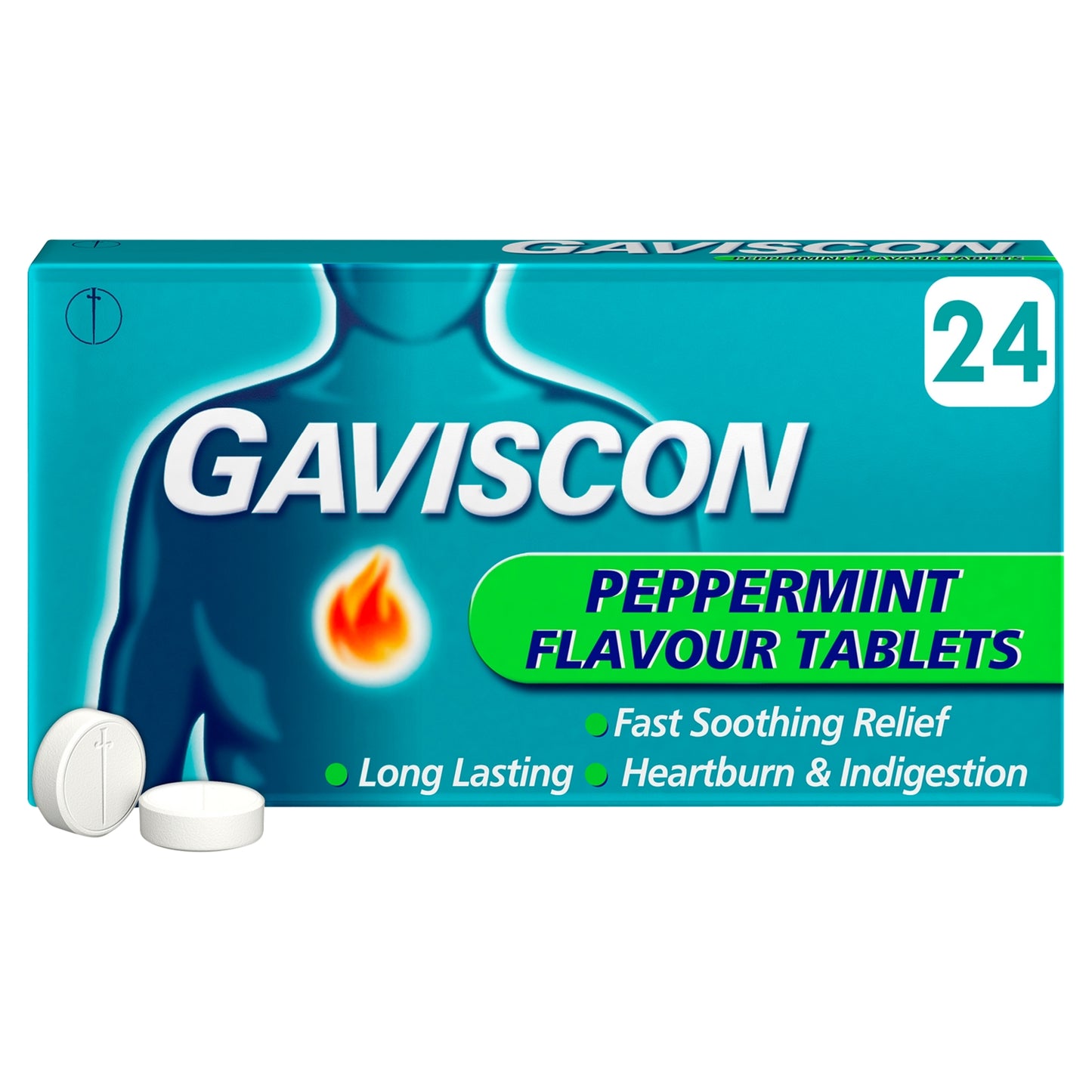 Gaviscon Heartburn & Indigestion Relief Tablets Peppermint Flavour 24 Tablets
