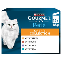 Gourmet GOURMET Perle Mini Fillets in Gravy Chef's Collection (Turkey,Tuna,Duck,Lamb) Wet Cat Food 12x85g