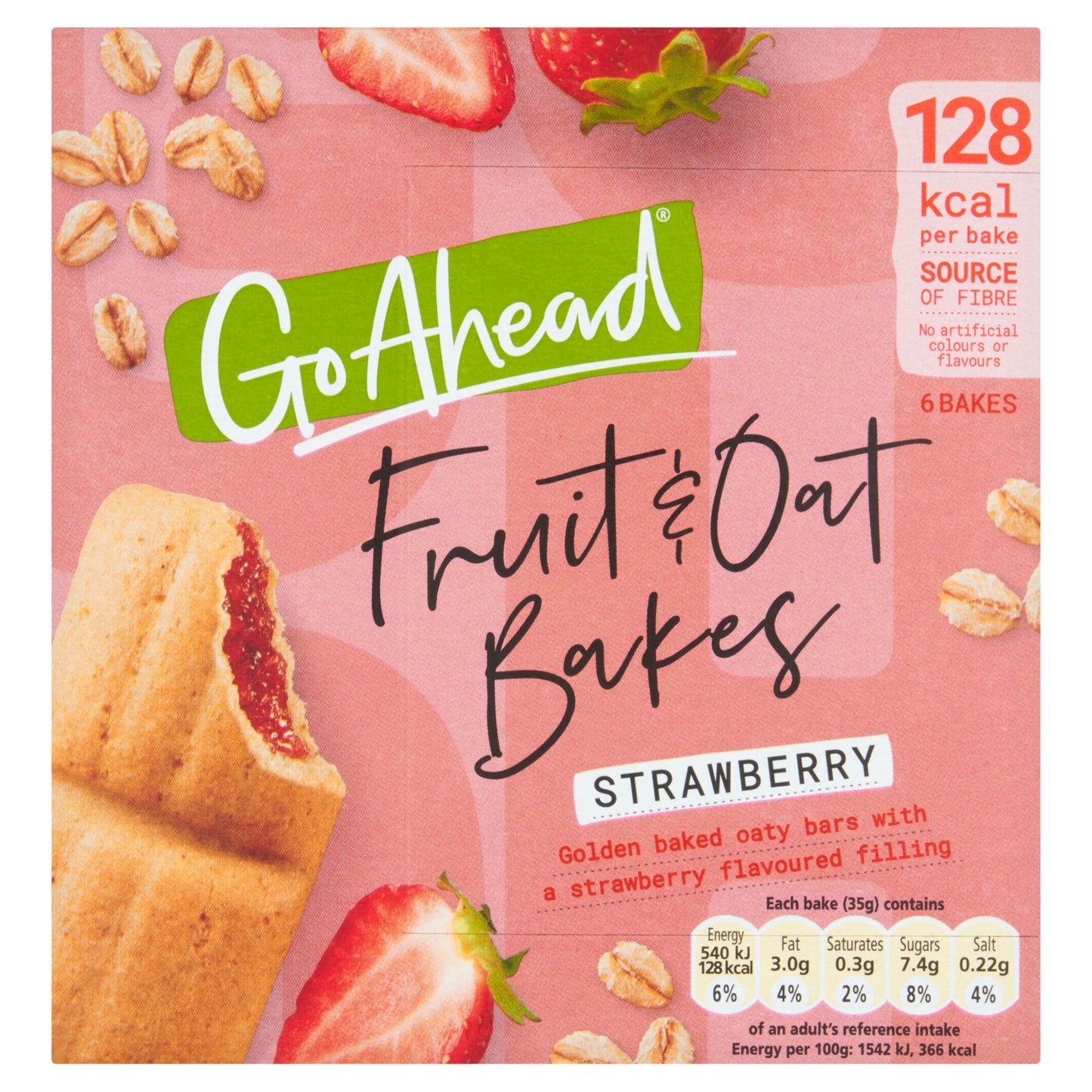 Go Ahead Strawberry Fruit and Oat Bakes Snack Bars Multipack 6 x 35g, 210g
