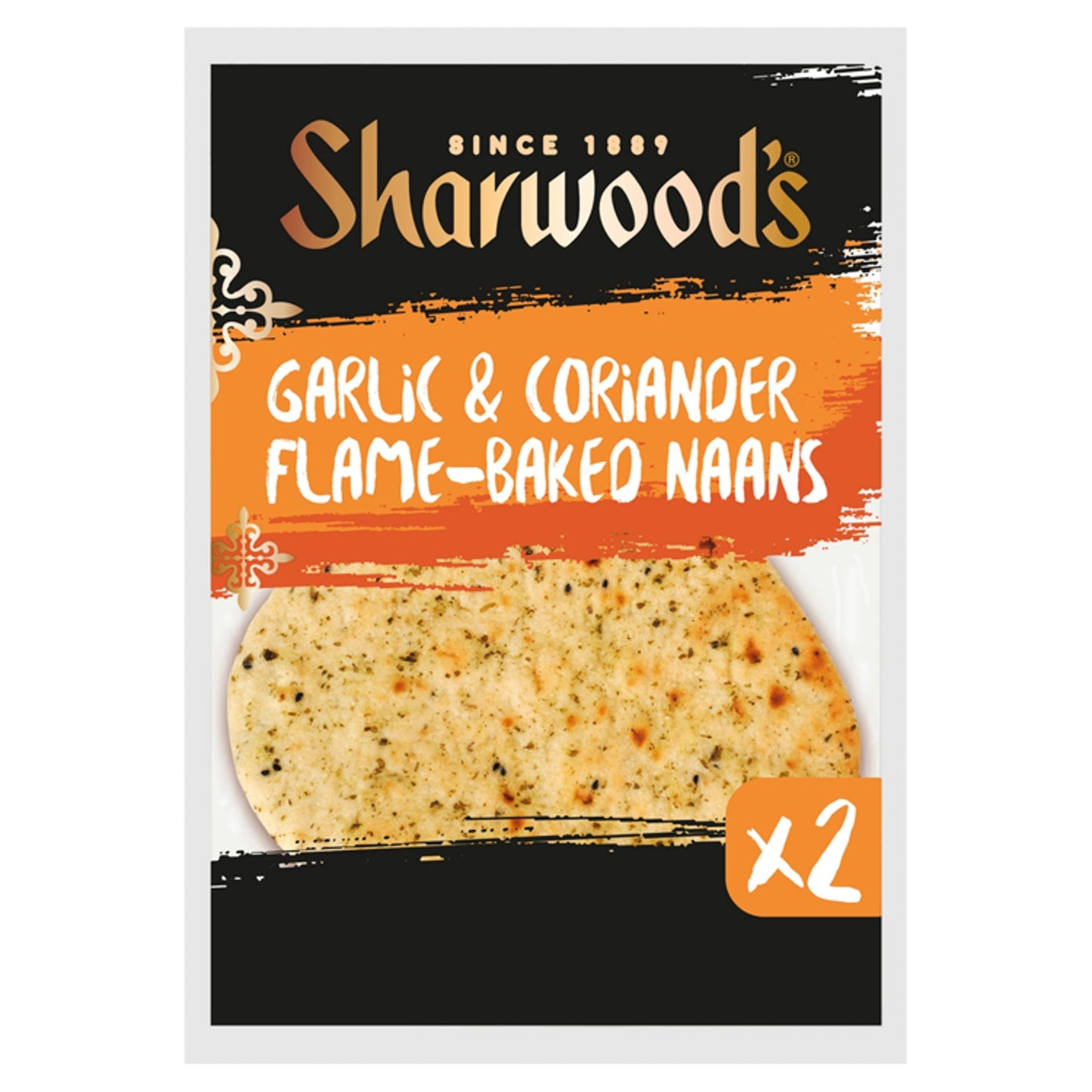 Sharwood's 2x Garlic & Coriander Flame-Baked Naan bread
