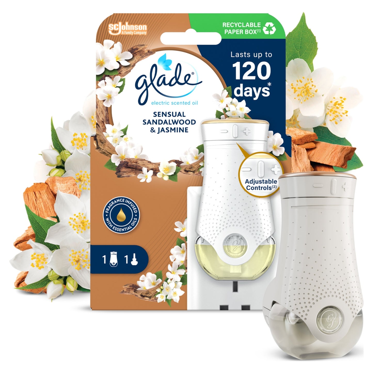 Glade Electric Scented Oil Plug In Holder & Refill Sandalwood & Jasmine 20ml