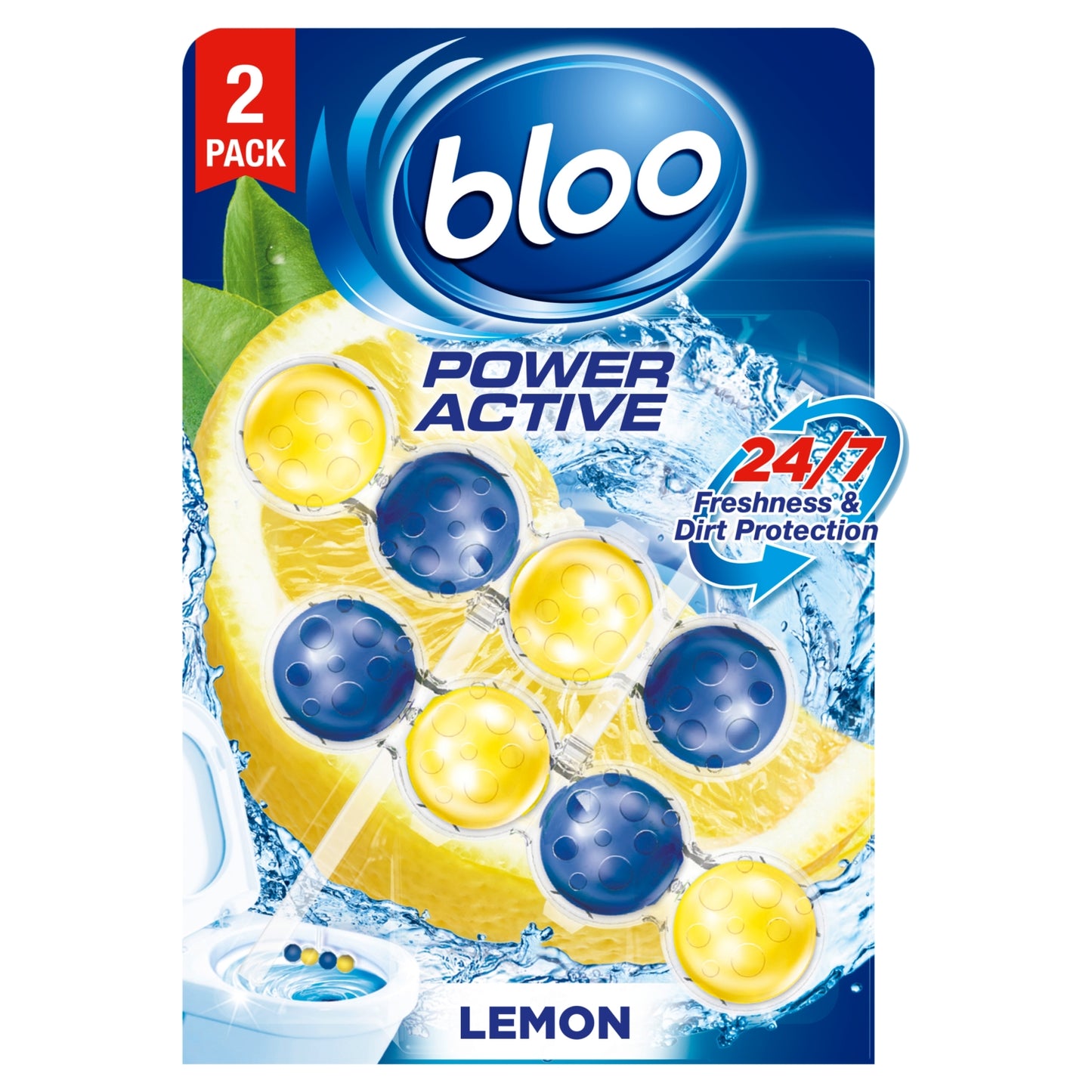 Bloo Power Active Lemon Toilet Rim Blocks 2 x 50g
