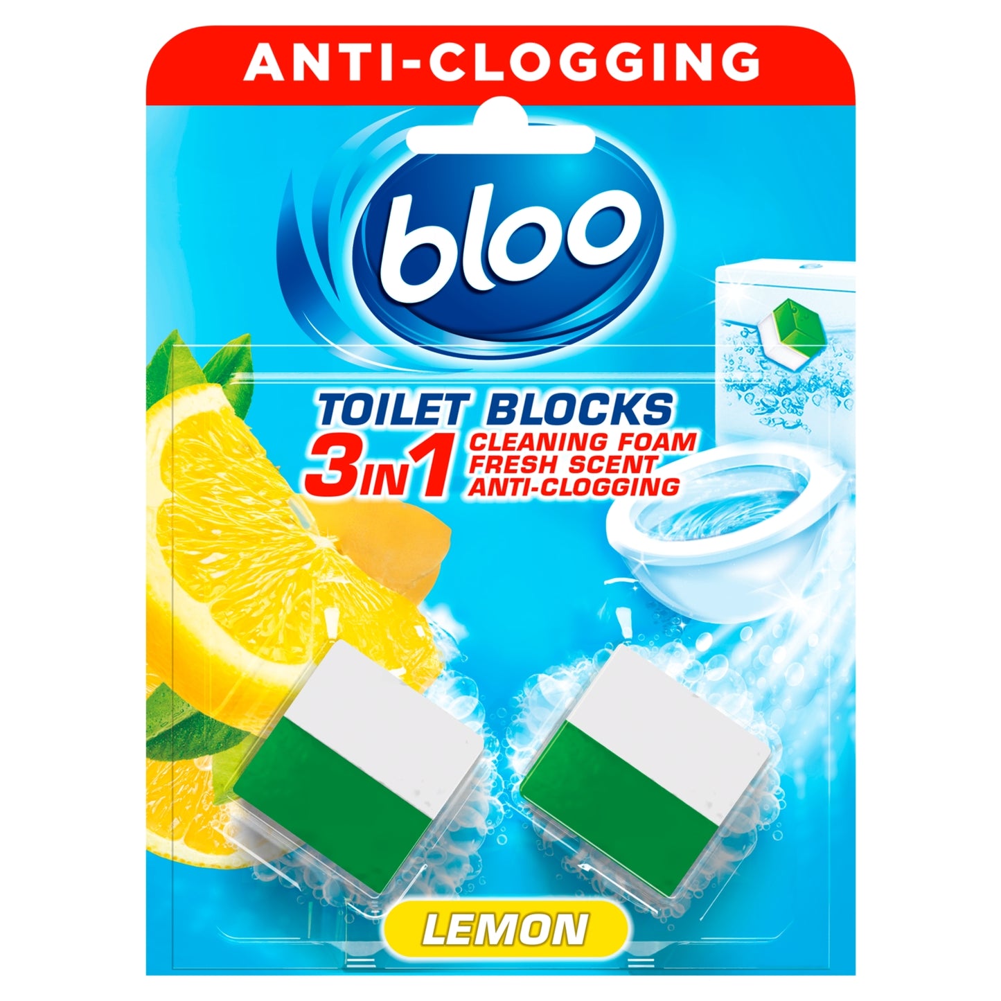 Bloo 3in1 Anti-Clogging Toilet Blocks Lemon 2 x 50g (100g)