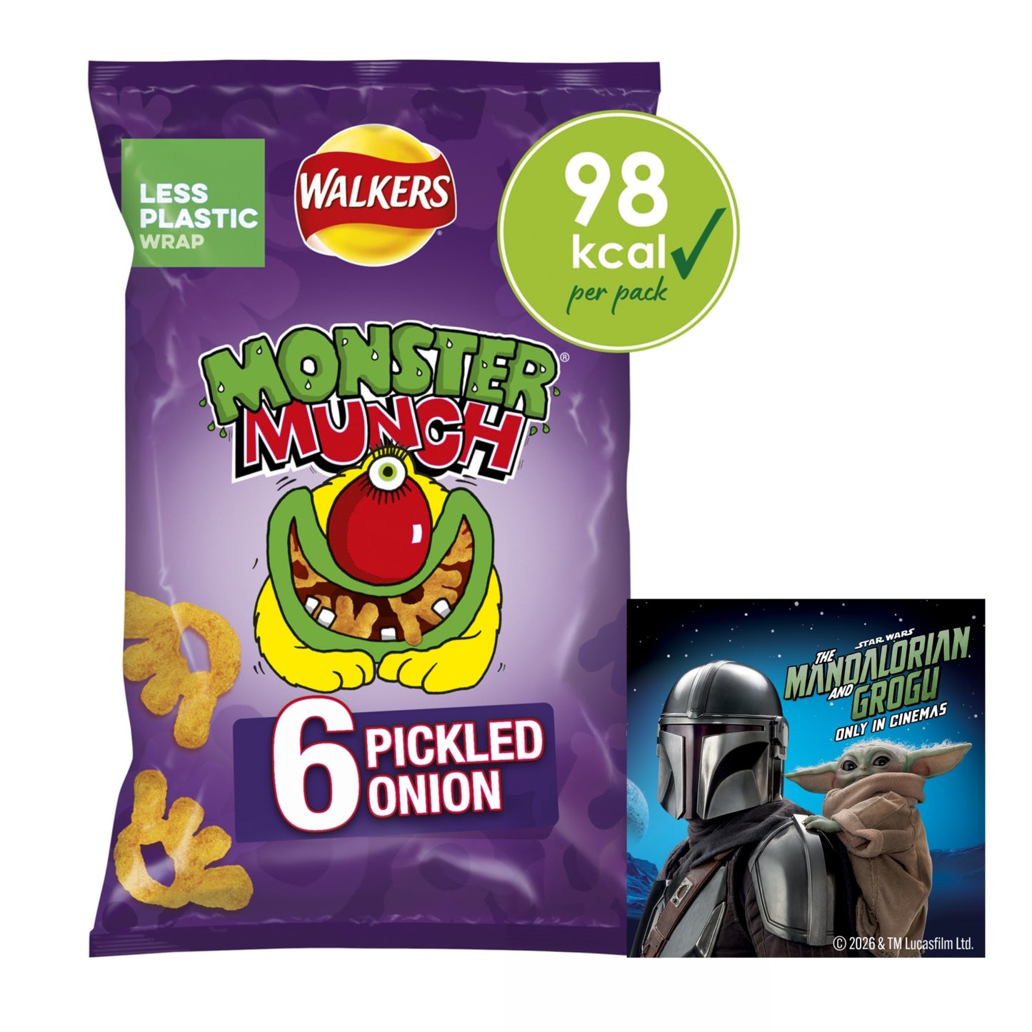 Walkers Monster Munch Pickled Onion Multipack Snacks Crisps 6x20g