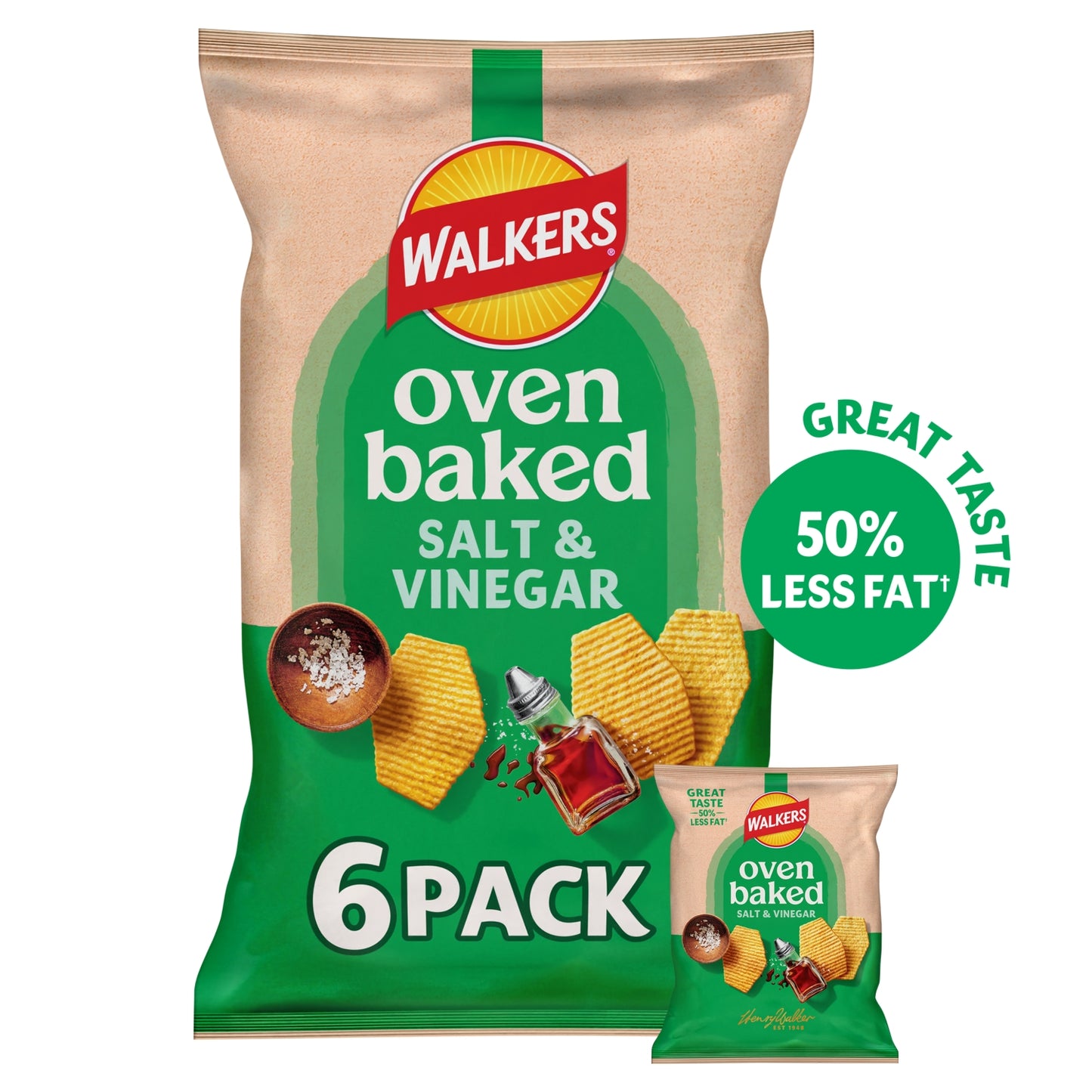 Walkers Baked Salt & Vinegar Snacks Multipack Crisps 6x22g