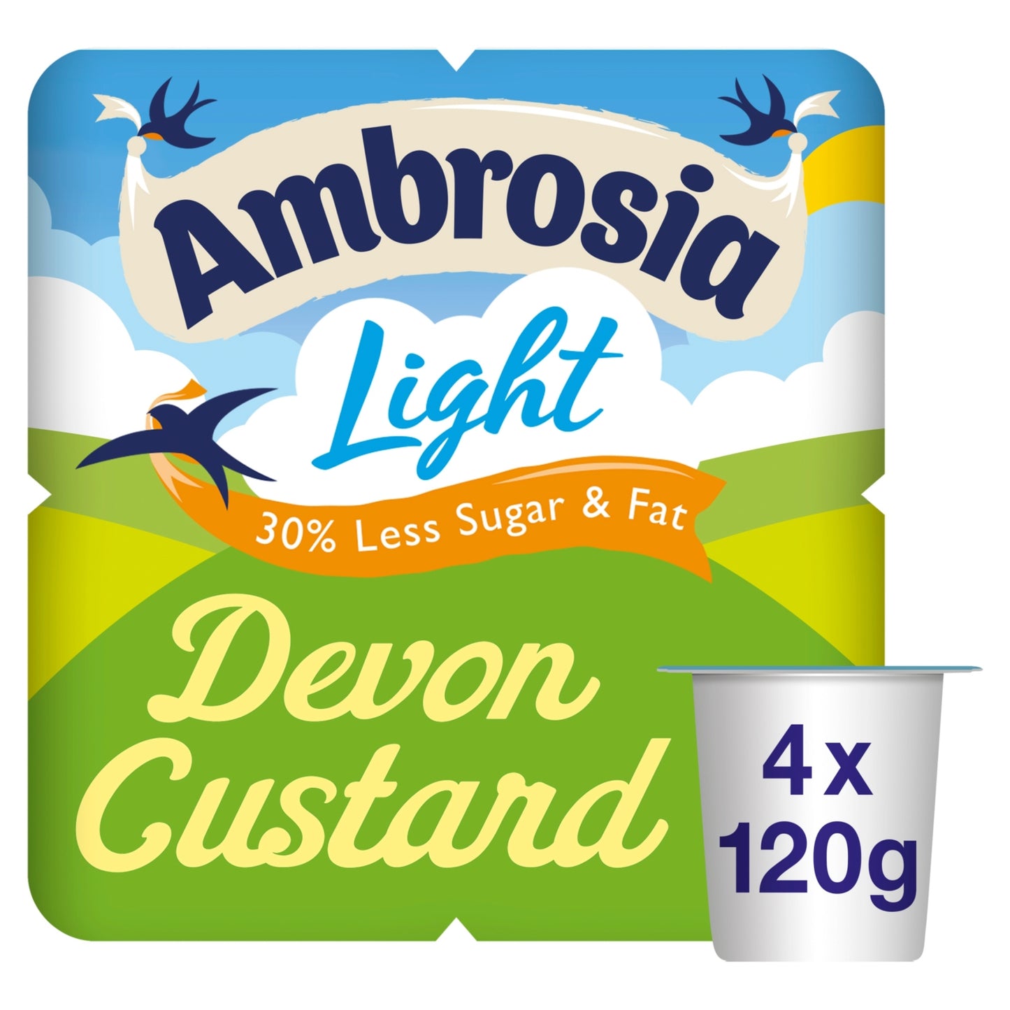 Ambrosia Light Low Fat & Reduced Sugar Custard Dessert Snack Pots 4 x 120g