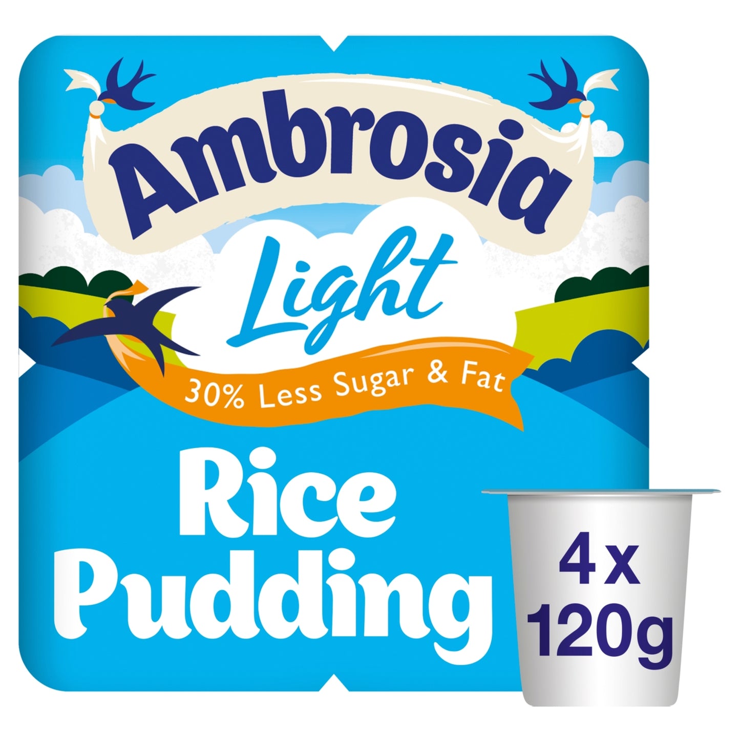 Ambrosia Light Low Fat & Reduced Sugar Rice Pudding Dessert Snack Pots 4 x 120g
