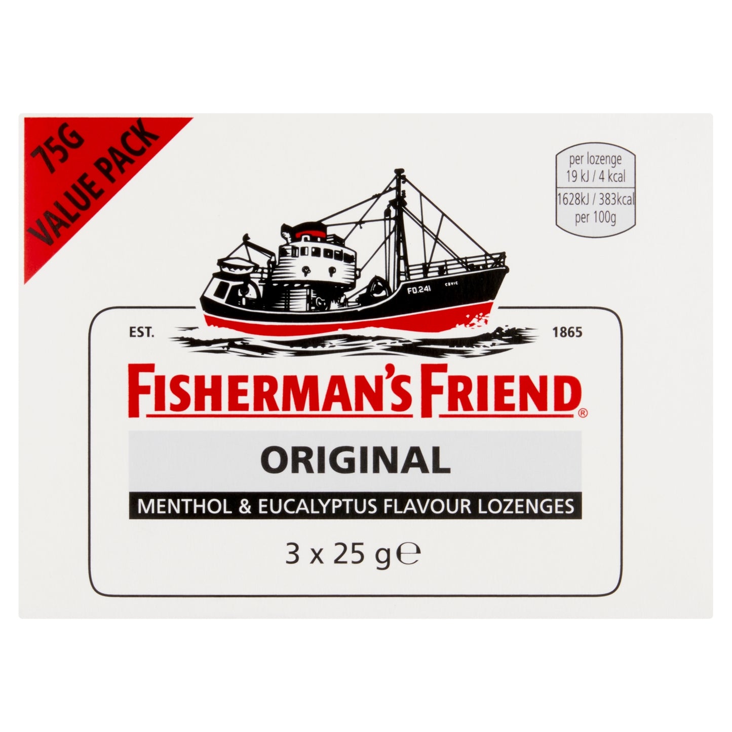 Fishermans Friend Original Menthol & Eucalyptus Flavour Lozenges 3 x 25g (75g)