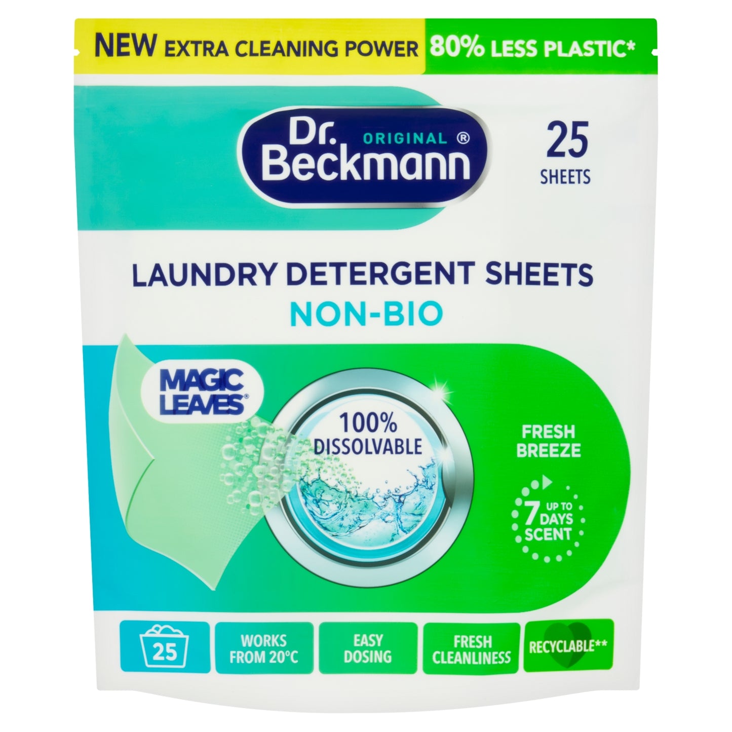 Dr. Beckmann Magic Leaves Laundry Detergent Sheets NON-BIO 25 Sheets Spring Fresh