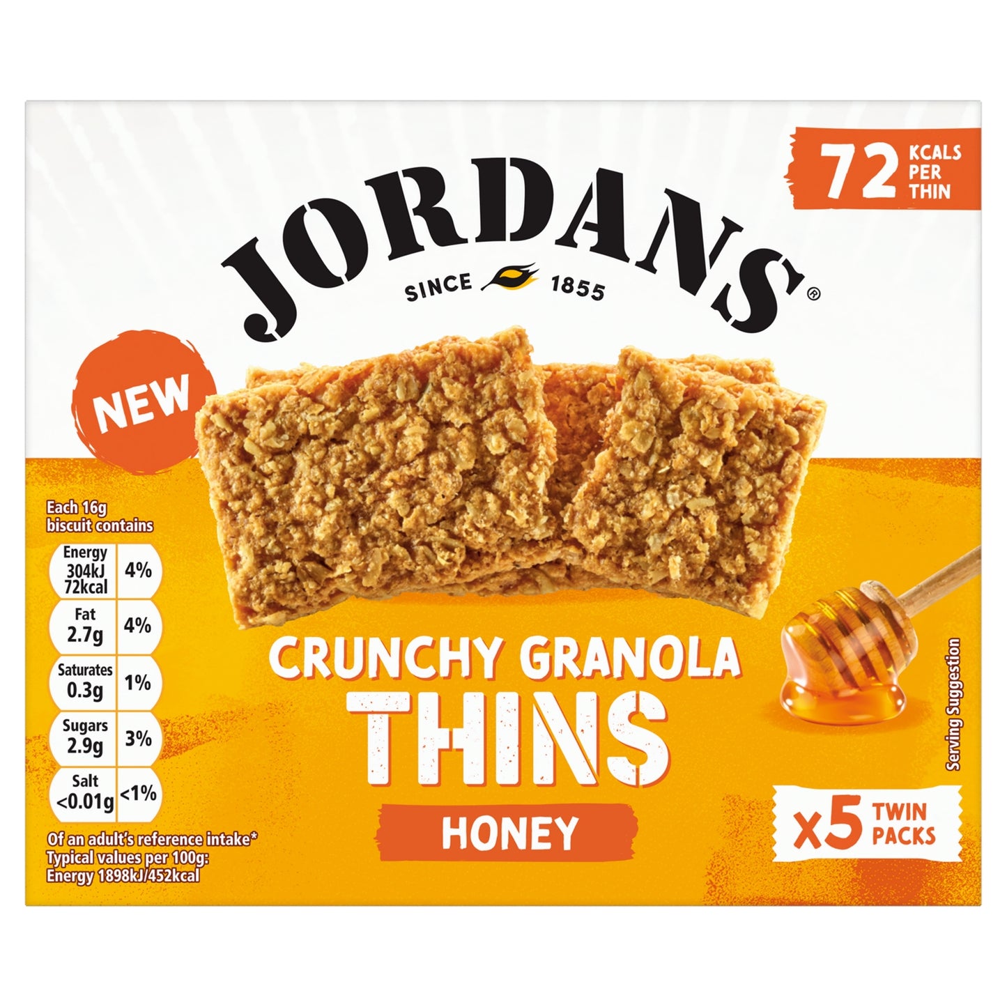 Jordans Granola Thins Honey Oat Cereal Snack Bars 5 x Packs of 2 Thins (160g)