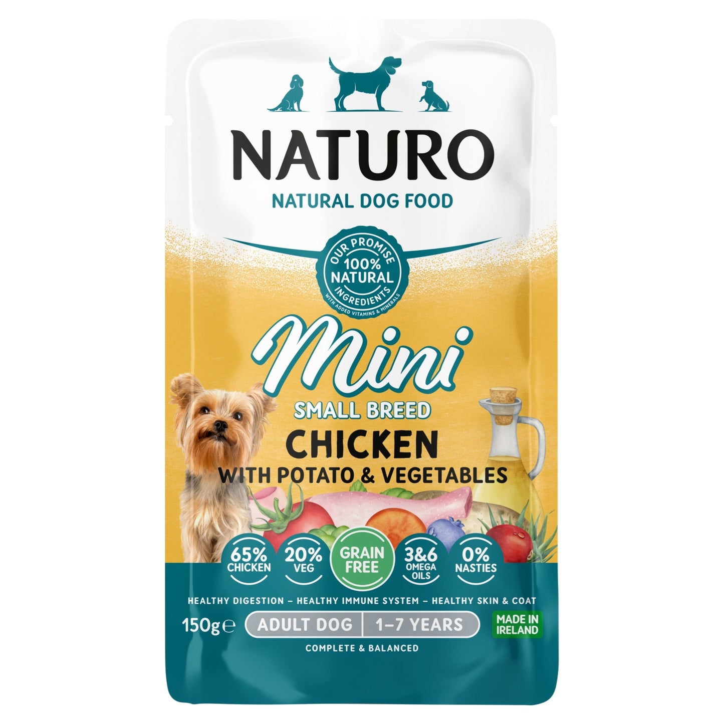 Naturo Natural Dog Food Mini Small Breed Chicken with Potato & Vegetables Adult Dog 1-7 Years 150g
