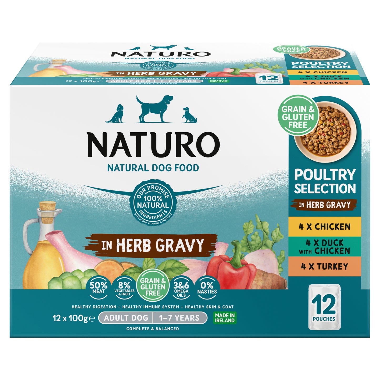 Naturo Poultry Selection in Herb Gravy Adult Dog 1-7 Years 12 x 100g