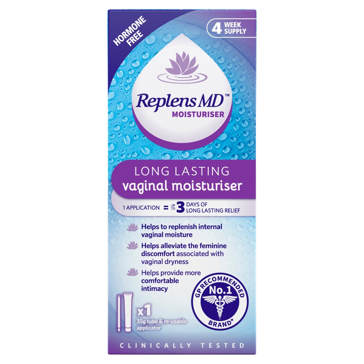 Replens ™ Long Lasting Vaginal Moisturiser - Tube and Re-usable Applicator 35g