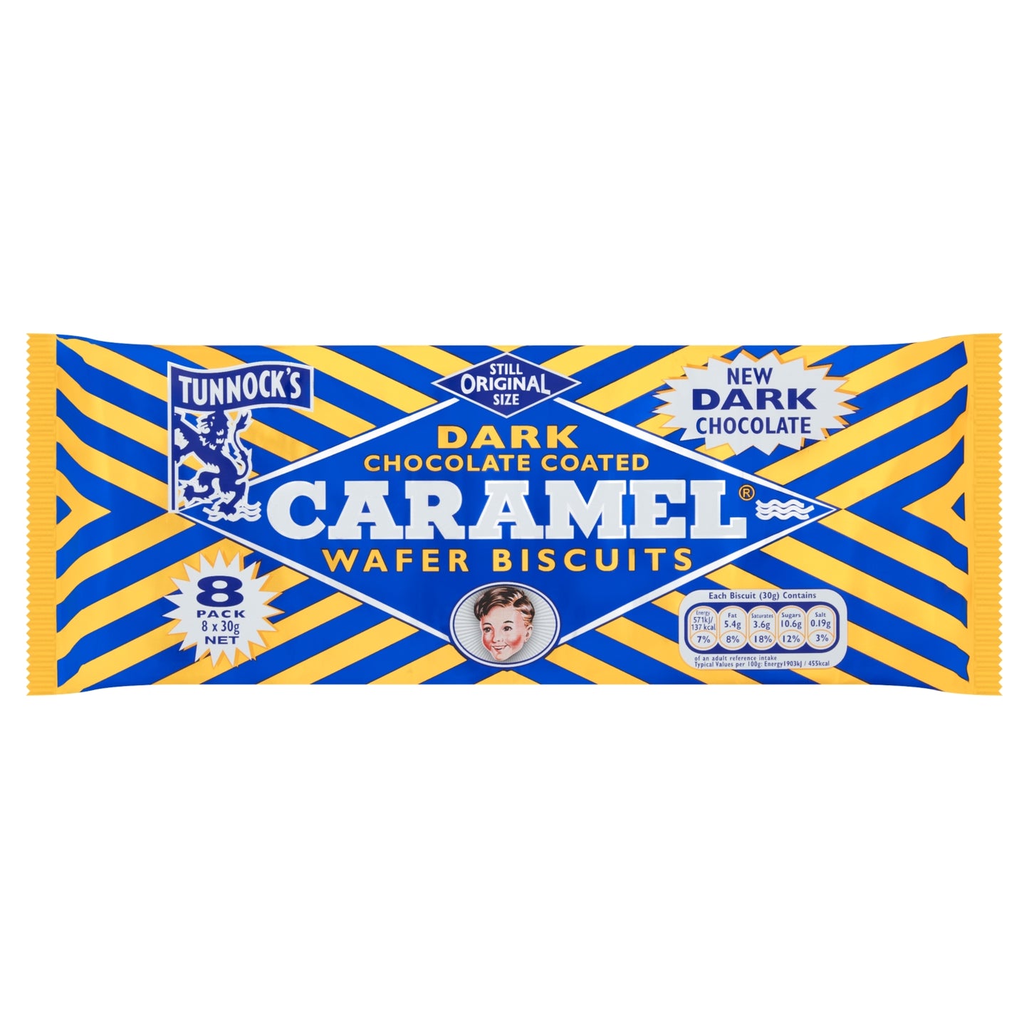Tunnock's Dark Chocolate Coated Caramel Wafer Biscuits 8 x 30g