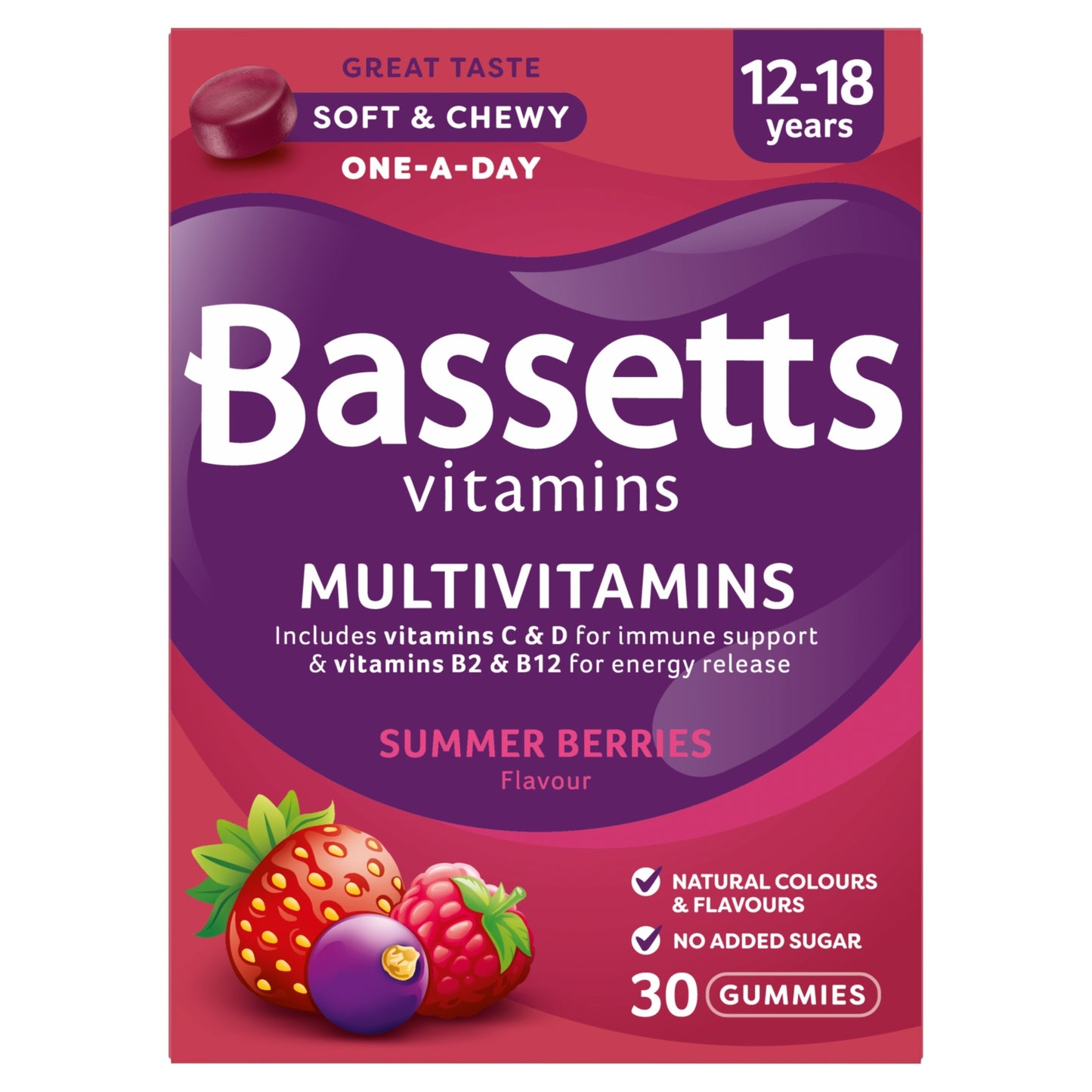 Bassetts Soft & Chewy Multivitamins Summer Berries Flavour 30 Gummies 12-18 Years