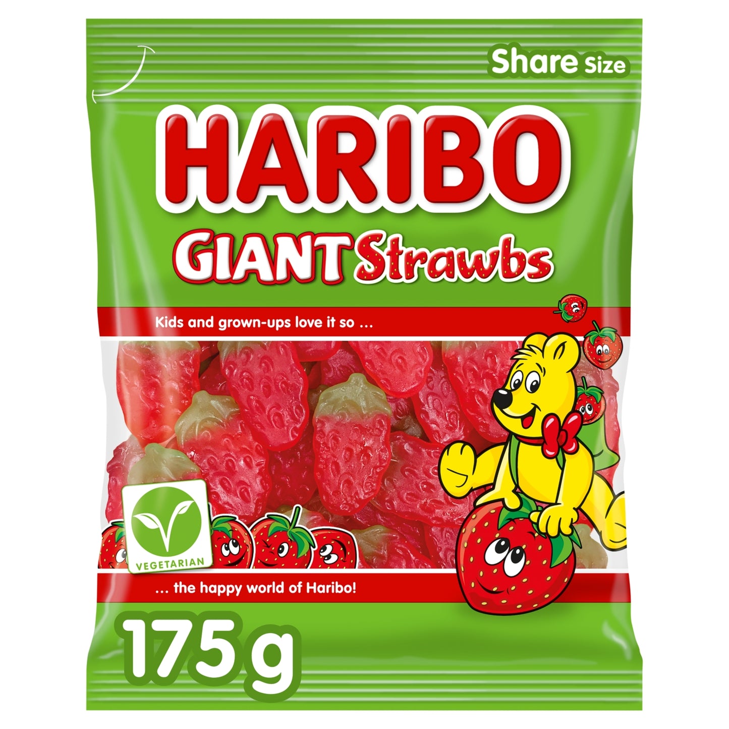 Haribo Giant Strawbs Strawberry Flavour Chewy Jelly Sweets Sharing Bag 175g