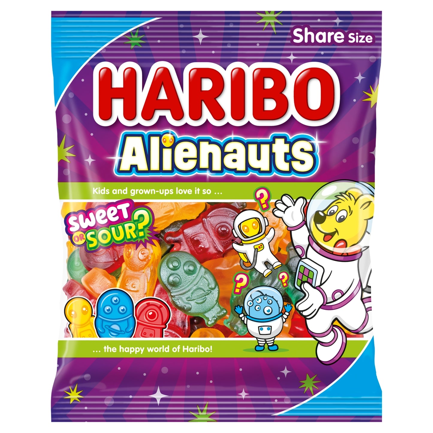 Haribo Alienauts Sweet and Sour Fruit Flavour Jelly Sweets Sharing Bag 150g