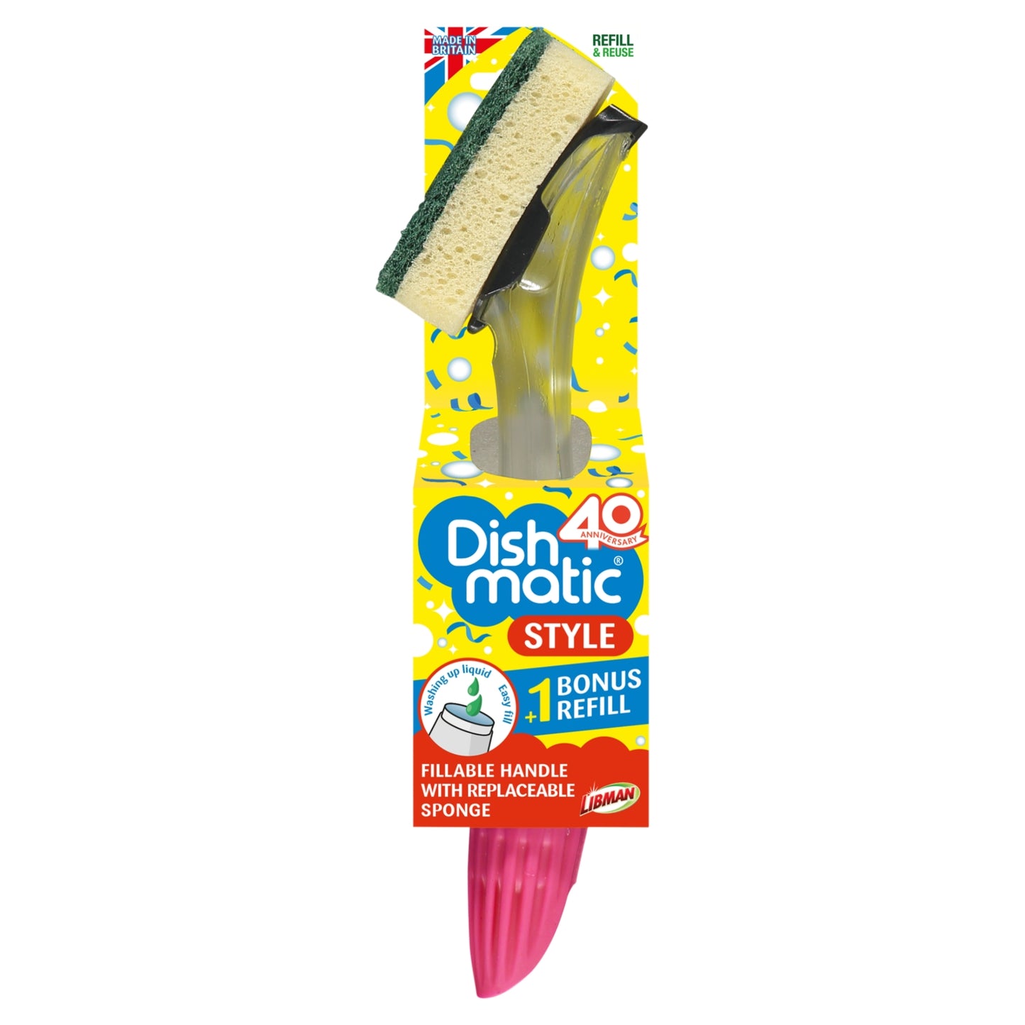 Dishmatic Style Fillable Washing Up Handle and Bonus Refill