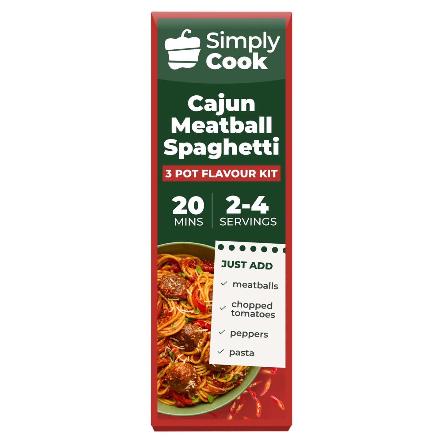 Simply Cook Cajun Meatball Spaghetti 3 Pot Flavour Kit 65g
