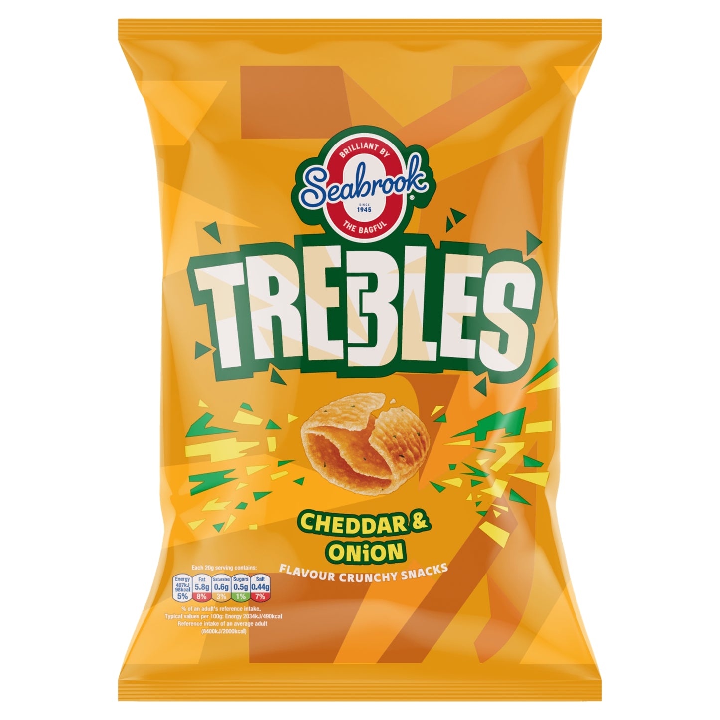 Seabrook Trebles Cheddar & Onion Flavour Crunchy Snacks 120g