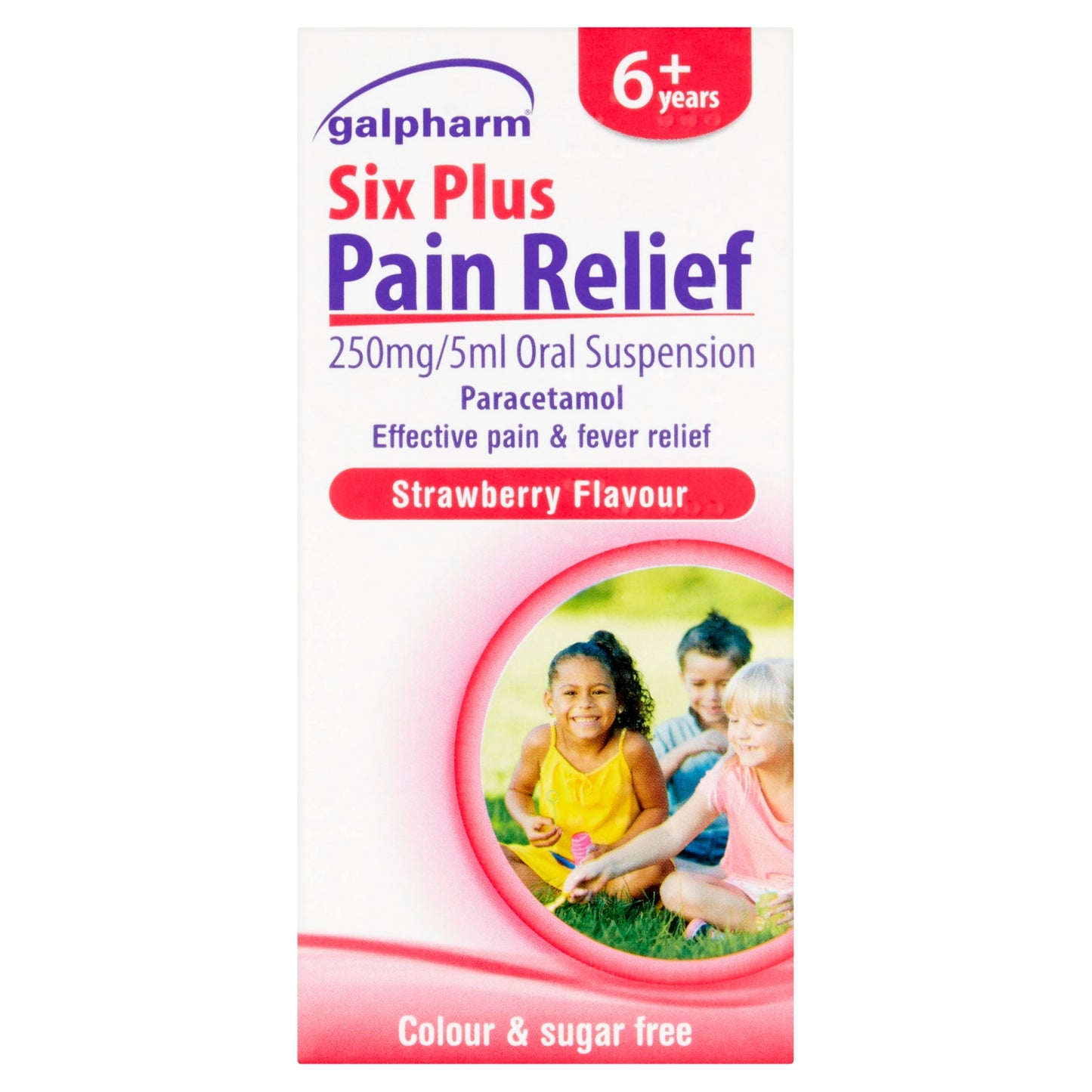 Galpharm Six Plus Pain Relief 250mg/5ml Oral Suspension Paracetamol Strawberry Flavour 6+ Years 80ml