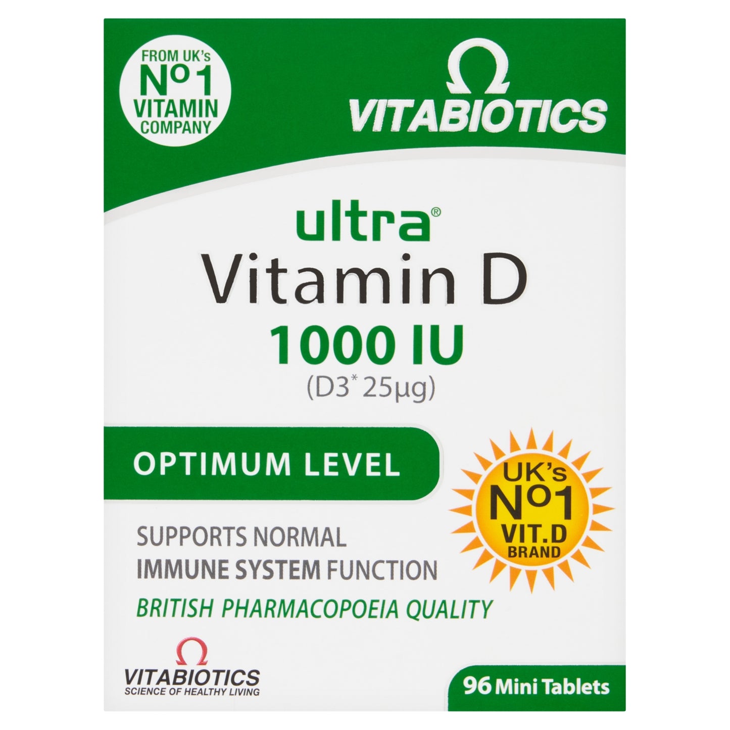 Vitabiotics Vitamin D 1000 IU Optimum Level 96 Mini Tablets