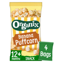 Organix Banana Puffcorn Baby Snacks Popcorn Puffs Multipack 4x10g 12 months+